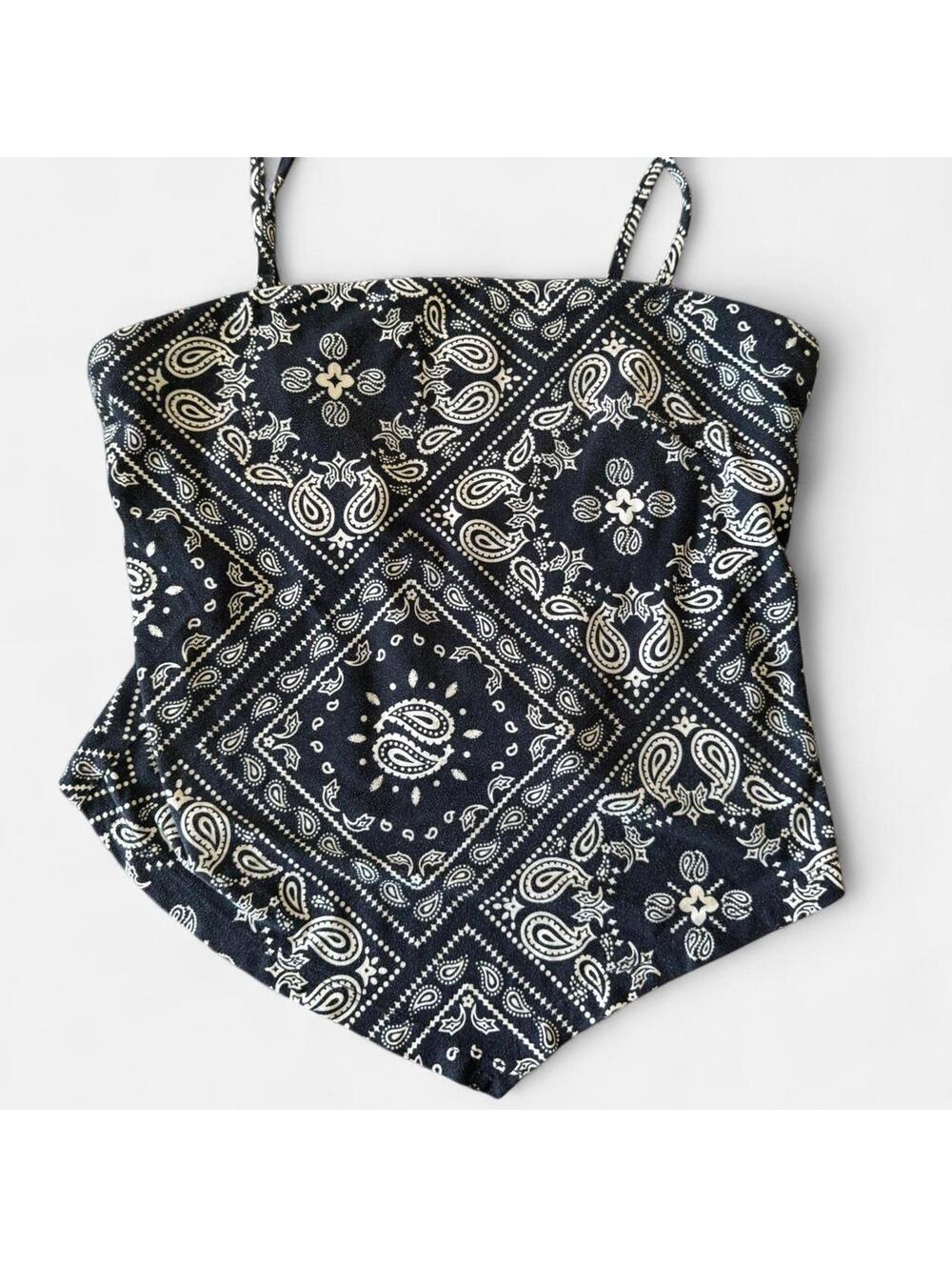 No Boundaries Western Boho Navy Bandana Cami Tank Top With Shelf Bra